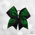 Cheer Bow - Black & Green - Rhinestones